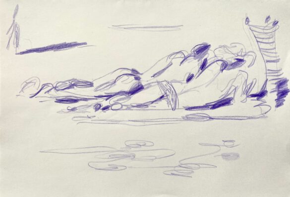 two naked young men at the gay nude beach Maspalomas drawing by LGBT artist Paul Astor Berlin
