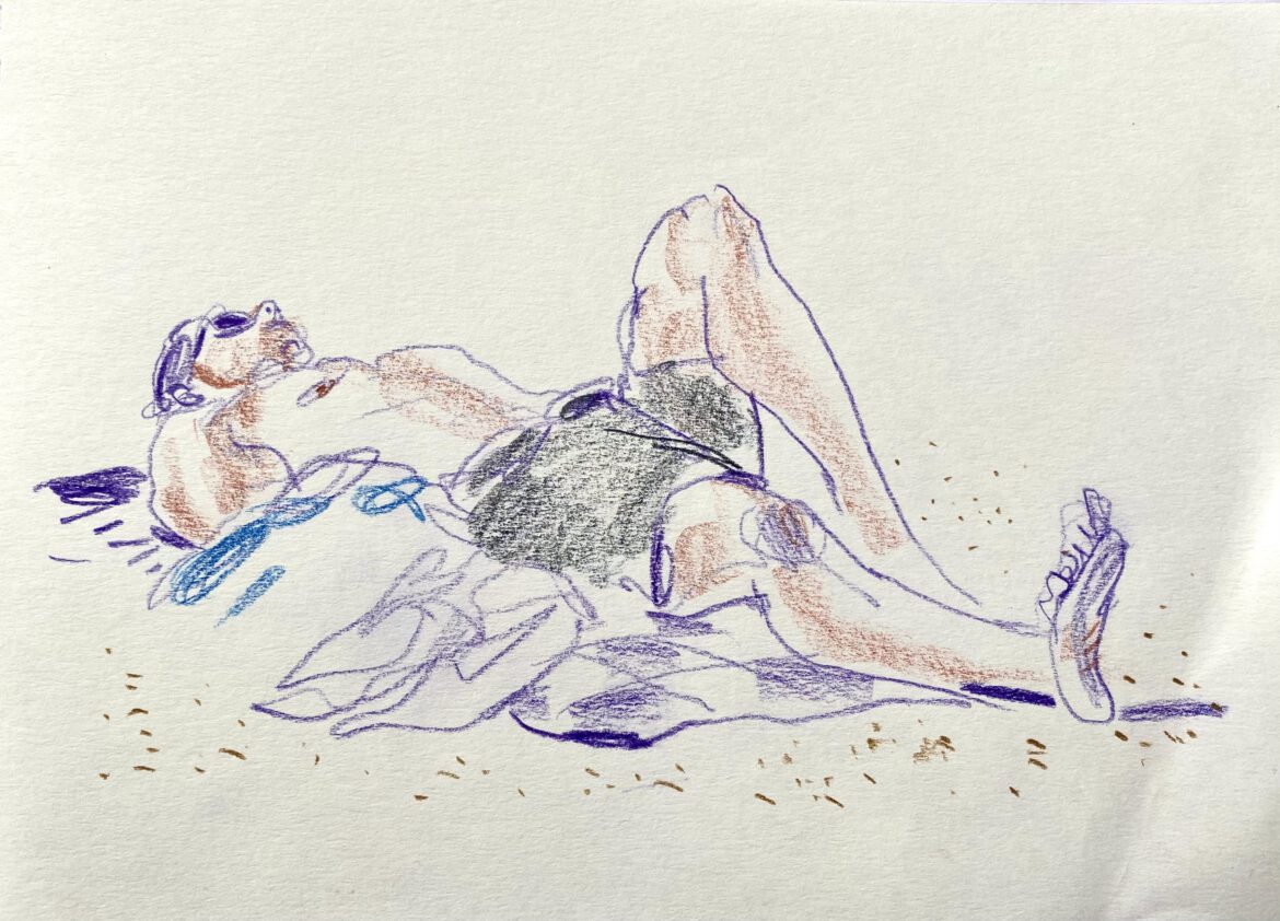 amen at the gay nude beach Maspalomas drawing by LGBT artist Paul Astor Berlin