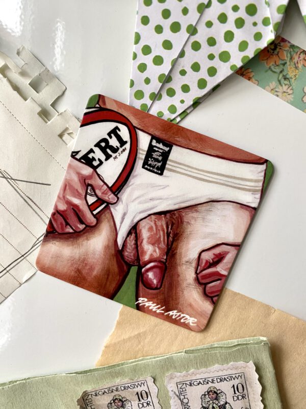 painting by Paul Astor Berlin a penis lurks from a rugby players underwear