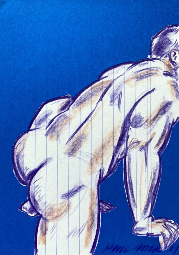 Drawing of a naked climbing man by Berlin Artist Paul Astor
