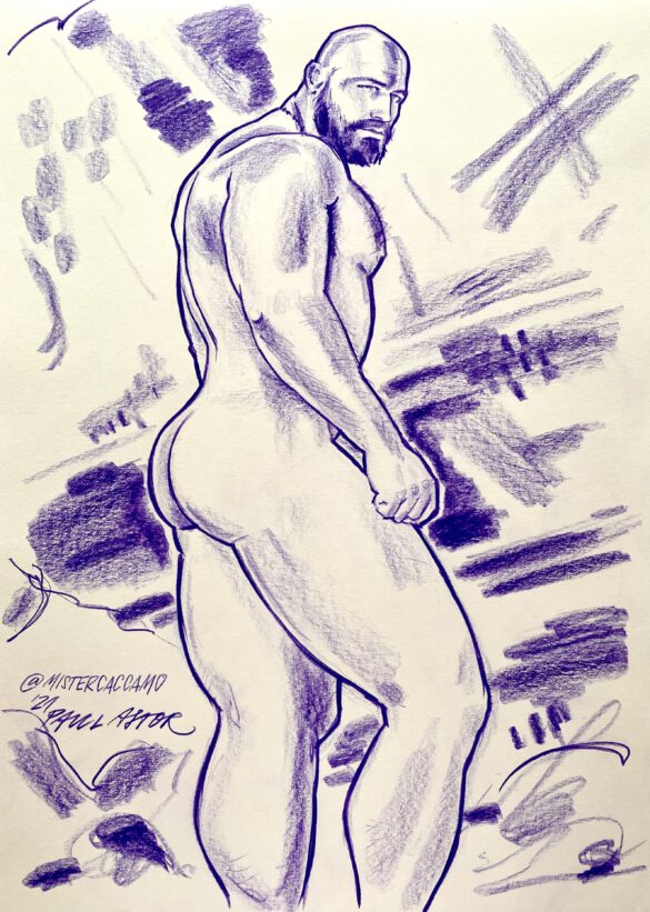 Drawing of a naked man among cliffs by Berlin artist Paul Astor