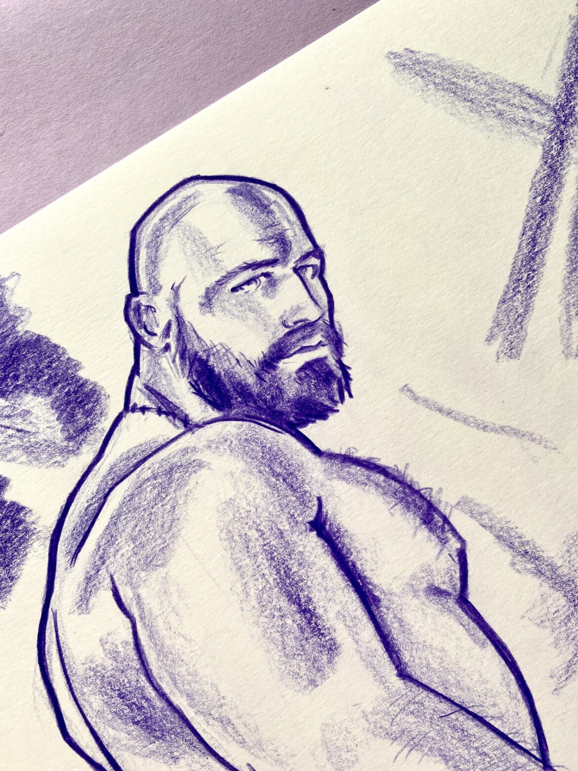 Drawing of a naked man among cliffs by Berlin artist Paul Astor