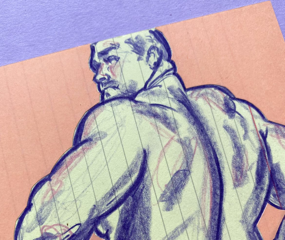 Drawing of a bodybuilder by Berlin artist Paul Astor