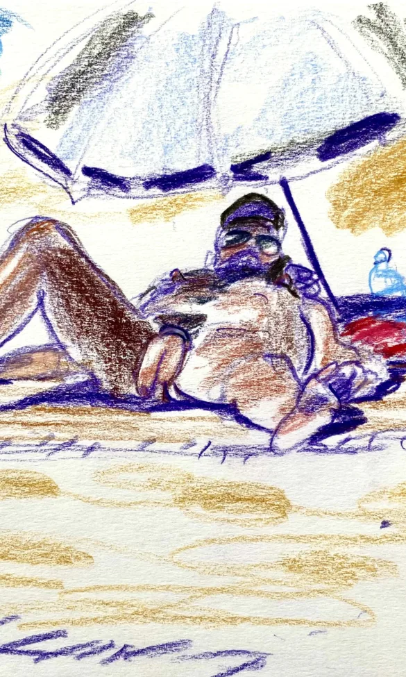 man at the gay beach Maspalomas with a cocking around his giant penis - drawing by Paul Astor berlin thumbnail