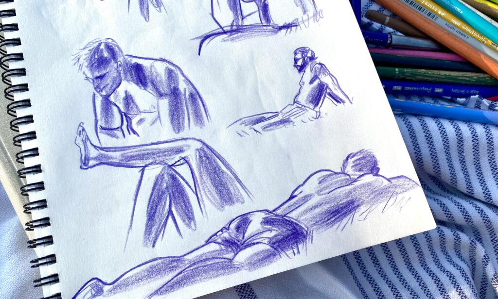 male figure drawing of men relaxing in a park