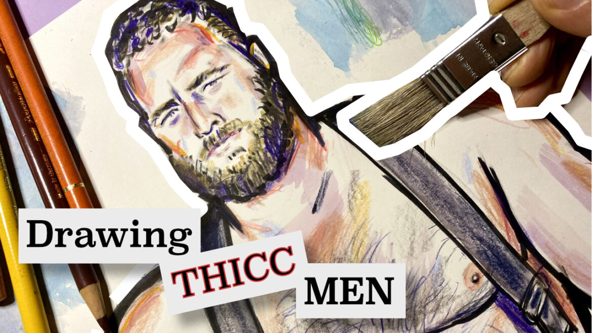 Portrait drawing of a bearded man