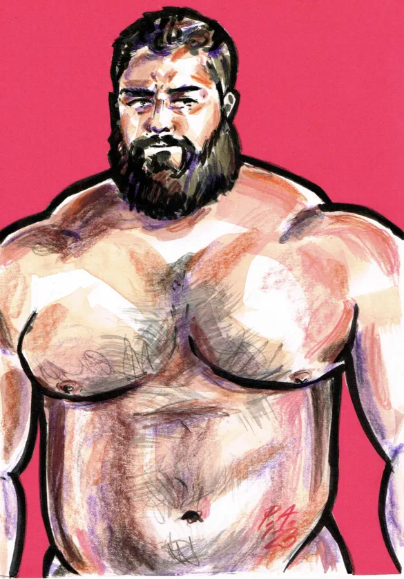 Portrait painting of a sexy fully bearded muscular man